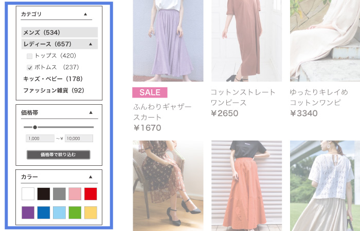 絞り込み･商品比較で購入をサポート