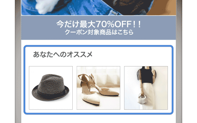 ユーザーに合わせて最適な関連商品を提示し、<br>顧客単価の向上を促進