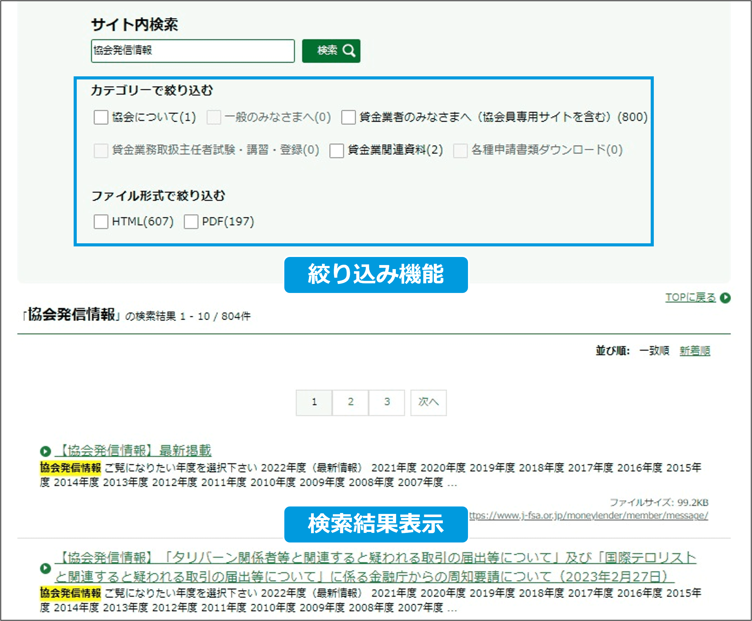 日本貸金業協会事例の検索結果表示