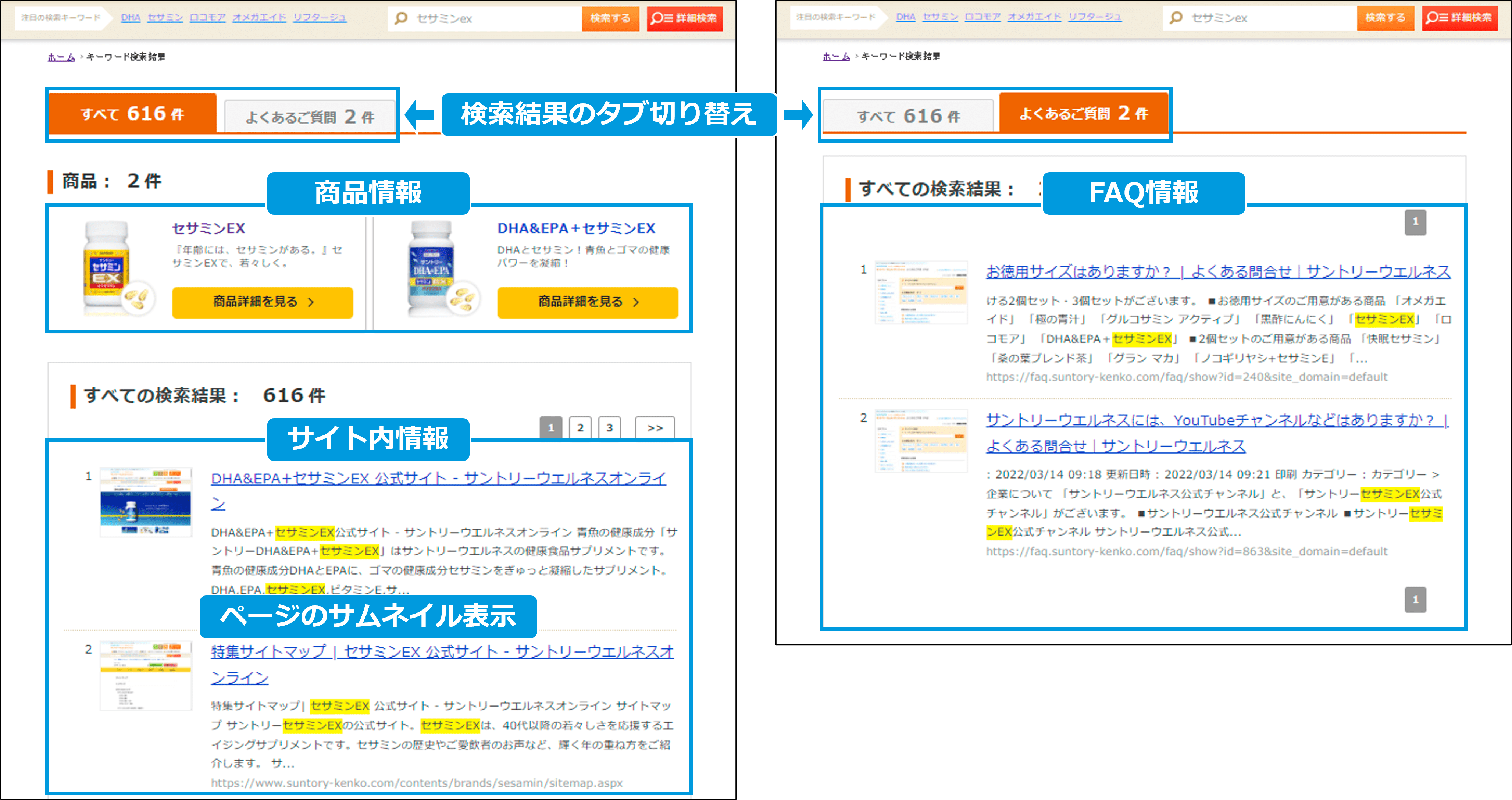 サントリーウエルネスのサイト内検索結果